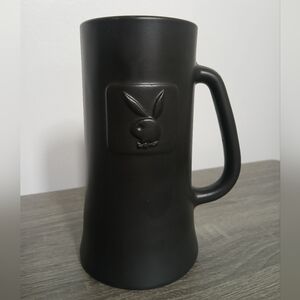 Vintage Playboy Club Glass Beer Stein Mug Embossed Bunny Logo Matte Gray Black